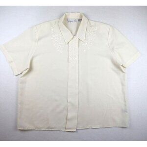 WOMEN'S IVORY SHORT SLEEVE SILKY TEXTURED EMBROIDERED BLOUSE - GINGER JAR - 20W